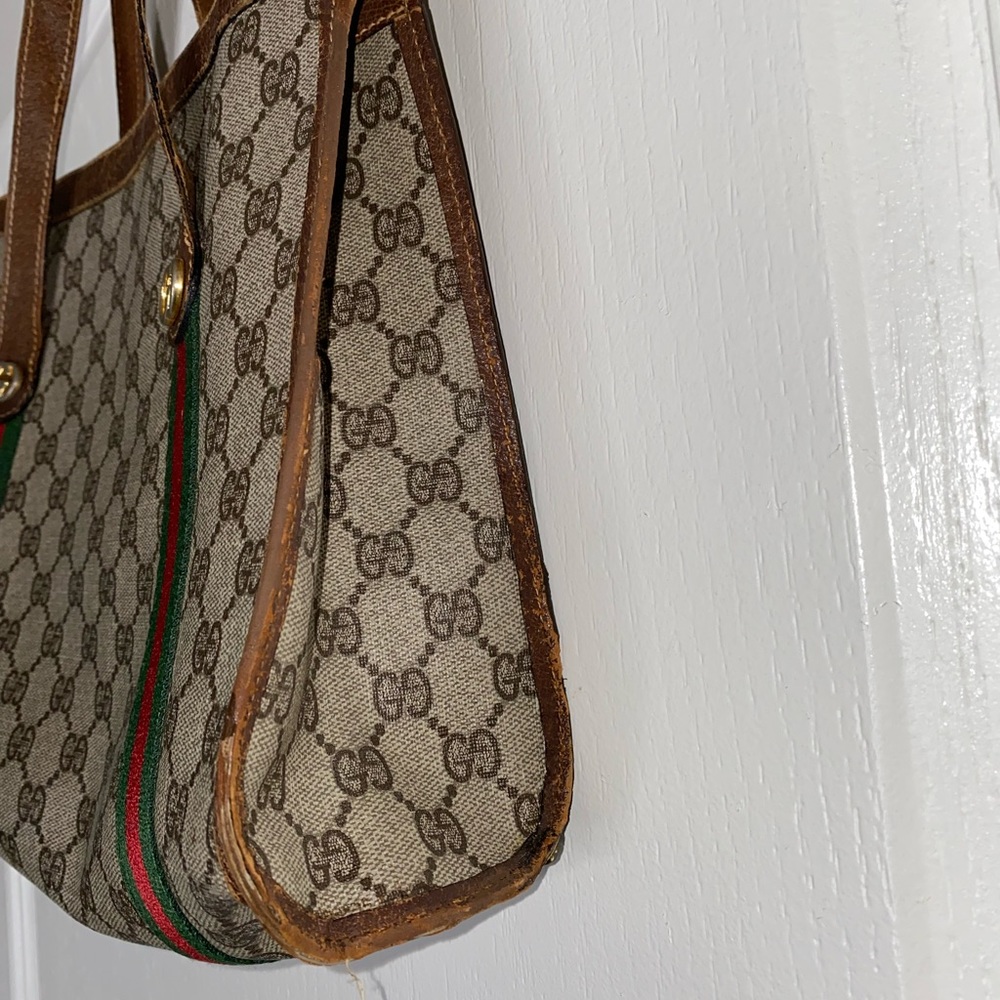 Gucci Brown Monogram Canvas Tote with Green-Red Web Stripe - Picture 4 of 11